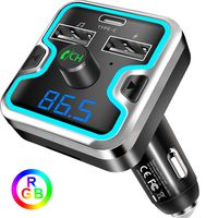Bluetooth FM Transmitter for Car, Wireless FM Transmitter Radio Receiver Adapter Car Kit, with Dual USB & Type-C Charging Port, Music Player Support USB Drive & TF Card