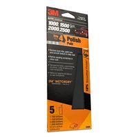 3M 1000, 1500, 2000, 2500 Assorted Grit Sandpaper Sheet, 3-2/3in x 9in, 5 sheets, White - 3006