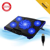 ⭐️KLIM Cyclone Laptop Cooling Pad - 5 Fans Cooler - No More Overheating - Increase Your PC Performance and Life Expectancy - Ventilated Support for Laptop - Gaming Stand to Reduce Heating - Blue
