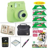 Fujifilm Instax Mini 9 Instant Camera (Lime Green) + Fujifilm Instax Film 50 Sheets + 4 Batteries & Charger + Photo Album + Convenient Case + More