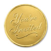 You're Invited Round Embossed Foil Seals, 48 Count (Gold)