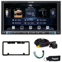 Alpine iLX-207 compatible with Apple Car Play & Android Auto, Rear View Camera + License Plate Frame, Trigger Module