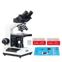 OMAX Lab Binocular Compound Microscope 40X-2000X w Blank Slides+Cover Slips+Lens Cleaning Paper