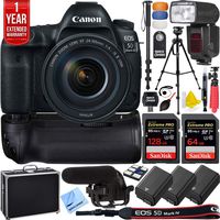 Canon 1483C010 EOS 5D Mark IV 30.4 MP Full Frame DSLR Camera Bundle with 128GB and 64GB Memory Cards, BG-E20 Battery Grip, LED Light, Microphone, 1 Year Extended Warranty and Accessories (15 Items)