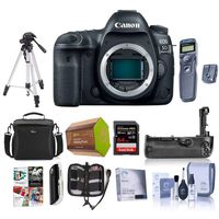 Canon EOS 5D Mark IV DSLR Body with Canon Log - Bundle with 64GB U3 SDXC Card, Camera Case, Tripod, Spare Battery, Battery Grip, Screen Protector, Pro Software Package and More