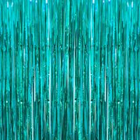 Deruicc Aquamarine Foil Curtains 3ft x 8ft Tinsel Fringe Curtains Shimmer Curtain Birthday Wedding Party Christmas Photo Booth Backdrop Decorations