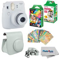 ujifilm Instax Mini 9 Instant Film Camera - Fujifilm Instax Mini Instant Film, Twin Pack - Fujifilm Instax Mini Rainbow Film - Case for Fuji Mini Camera - Fuji Instax Accessory Bundle (Smokey White)
