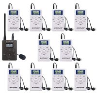 EXMAX 60-108MHz Portable DSP Stereo Wireless Headsets FM Radio Broadcast System for Tour Guide Teaching Meeting Training Travel Field Interpretation - 1 Transmitter and 10 Receivers White