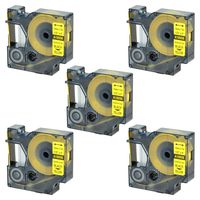 SuperInk 5PK Replacement Industrial Rhino Heat Shrink Tube Compatible for Dymo 18056 Black on Yellow Cable Label Tape (12mmx1.5m,1/2''x5ft) use in DYMO Rhino 1000 3000 4200 5000 5200 6000 Label Maker