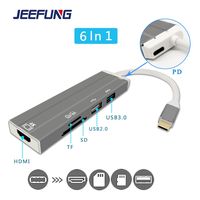 JeeFung USB Type C Hub 6 in 1,4K HDMI Adapter, Multi Port Dock SD/TF Card Reader+USB 3.0/2.0 /60W+PD,Compatible with Apple MackBook Pro 2018,2017,2016,iMac Pro,Chromebook,XPS 13,Windows,Samsung S8,