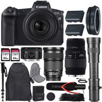 Canon EOS R Mirrorless Camera w/Extra Canon LP-E6N Battery Pack + 4 Lens Kit (24-105mm f/3.5-5.6 STM + 50mm f/1.8 STM + 70-300mm f/4-5.6 DG Macro + 420-800mm Zoom) + Premium Accessory Bundle