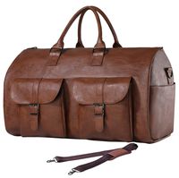 Carry On Garment Bag, Waterproof Mens Garment Bag for Travel Business, Large Leather Duffel Bag with Shoe Compartment -Brown