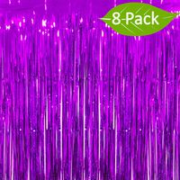 Deruicc 8 Pack Purple Foil Curtains 3ft x 8ft Tinsel Fringe Curtains Shimmer Curtain Birthday Wedding Party Christmas Photo Booth Backdrop Decorations