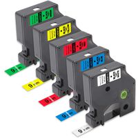 Unismar Compatible Label Tape Replacement for DYMO 40913 S0720680 40916 40917 40918 40919 for DYMO LabelManager PnP 160 210D 280 420 Labeler, 3/8" x 23', Black on White/Blue/Red/Yellow/Green, 5-Pack