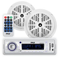 Marine Headunit Receiver Speaker Kit - In-Dash LCD Digital Stereo w/ AM FM Radio System 5.25'' Waterproof Cone Speakers (2) MP3/USB/SD Readers Single DIN & Remote Control - Pyle White PLMRKT32WT