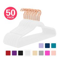MIZGI Premium Velvet Hangers (Pack of 50) Heavyduty - Non Slip - Velvet Suit Hangers White - Copper/Rose Gold Hooks,Space Saving Clothes Hangers
