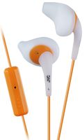 JVC White and Orange Nozzel Secure Comfort Fit Sweat Proof Gumy Sport Earbuds with long colored cord HA-ENR15W