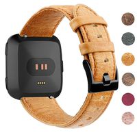 EZCO Leather Bands Compatible with Fitbit Versa / Versa 2 / Versa Lite, Vintage Genuine Leather Band Replacement Strap Wristband Accessories Man Women 5.5"-7.8" Wrist Compatible with Versa Smart Watch