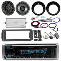 Kenwood KMR-M315BT Stereo Receiver Bundle W/ 2 Kicker 6.5" Speaker W/ Motorcycle Speaker Adapters + Class D Amplifier W/ Amp Kit + Dash Trim Kit W/ Handle Bar Conroller + Enrock Antenna