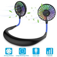 Hands Free Portable Neck Fan - Rechargeable Mini USB Personal Fan Battery Operated with 3 Level Air Flow, 7 LED Lights for Home Office Travel Indoor Outdoor (Black+Blue)