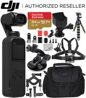 DJI Osmo Pocket Gimbal with Must-Have Action Accessory Bundle - Includes: SanDisk Extreme 64GB microSDXC Memory Card + Accessory Mount + Flexible Gripster Tripod + Suction Cup Mount + More