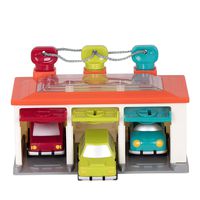 Battat - 3 Car Garage - Shape Sorting Toy Garage with Keys and 3 Toy Cars for Toddlers 2 years + (5-Pcs)