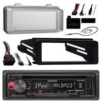 96-2013 Harley Touring Stereo Radio Install Adapter Dash kit Flht Flhx Flhtc Kenwood USB AUX Stereo Radio w/ Thumb control Interface Included Radio mounting kit, Installation instructions included, HDWS1B Radio Cover for Harley-Davidson Stereo