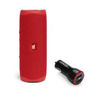 JBL Flip 5 Waterproof Portable Wireless Bluetooth Speaker Bundle with 2-Port USB Car Charger - Red