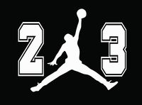 23 Flight Jordan Jumpman Logo Huge AIR Vinyl Decal Sticker 4"H x 5.5"W inch, for Automobile Room Car Window Tablet PC Computer Wall Laptop Notebook Ipad (White)