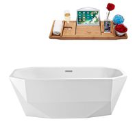Streamline | Freestanding Soaking 63" N-620-63FSWH-FM Acrylic Bathtub, White | Comes with Internal Drain And Chrome Overflow | Bamboo Tray Included