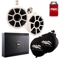Wet Sounds White REV 10 Swivel Clamp Tower Speakers with Wet Sounds SD2 1250 Watt Amplifier & Suitz Speaker Covers
