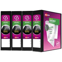 Avery Durable View Binder, 2" Slant Rings, 500-Sheet Capacity, DuraHinge, Black, Multi Pack of 4 (17031)