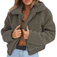 Tsmile Women Warm Faux Wool Coat Zipper Cropped Jacket Winter Warm Fuzzy Long Sleeve Lapel Zipper Jacket Outerwear