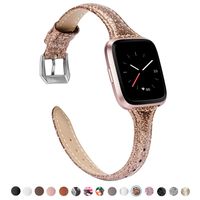 TOYOUTHS Leather Strap Compatible with Fitbit Versa/Versa 2 Bands for Women Men Slim Glitter Genuine Leather Wristbands Replacement for Versa Lite Edition/Versa SE Classic Accessorie Glitter Coffee