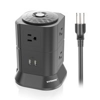 Black Surge Protector with USB SAFEMORE Power Strip Tower USB Charger 7 Outlets 2 USB Desk Plug Station with Overload Protection and 6.5ft Power Cable for Wireless Devices, Electronics