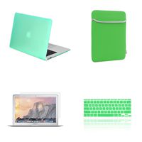 TOP CASE - 4 in 1 Essential Bundle Rubberized Hard Case, Keyboard Cover, Screen Protector and Sleeve Bag Compatible MacBook Air 11" A1370 & A1465 - Green