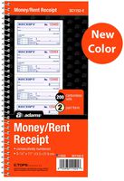 Adams Money and Rent Receipt Books 2 Part Carbonless New Color Cover, 5-1/4" x 11", Spiral Bound, 200 Sets per Book, 4 Receipts per Page reciept Book Booklet (SC1152 -E)
