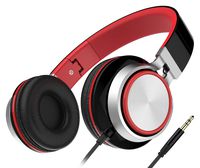 On Ear Headphones, Honstek Lightweight Foldable iPhone Headphones for Kids Girls Boys, Wired Stereo Comfortable Headset Compatible with iPhone iPad PC Xbox Tablets MP4 (Black/Red)