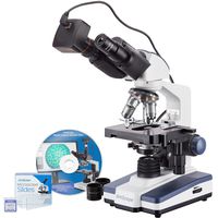 AmScope 40X-2500X LED Binocular Compound Microscope with 50pc Blank Slides and 5MP Camera
