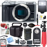 Canon EOS M6 24.2MP Mirrorless Digital Camera - Silver (Body Only) + 64GB Class 10 UHS-1 SDXC Memory Card + Accessory Bundle