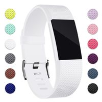 Hotodeal Band Compatible with Fitbit Charge 2 Band, Classic Soft TPU Adjustable Replacement Bands Fitness Sport Strap, White Large
