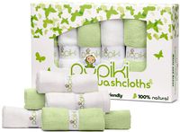 Pupiki Premium Baby Washcloths 6 Ultra-Soft Hypoallergenic 100% Organic Bamboo from rayon fiber Baby bath Washcloth Face towels Absorbent 10X10 Newborn Towel Pack Unisex Baby Shower Gift White & Green