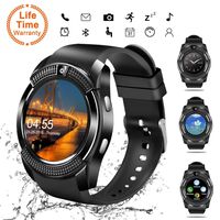 Smart Watch,Bluetooth Smartwatch Touch Screen Wrist Watch with Camera/SIM Card Slot,Waterproof Smart Watch Sports Fitness Tracker Compatible with Android iOS Phones Samsung Huawei (V8-Silver)
