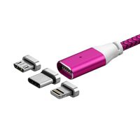 ALTech 1Pack 2M Rose red 3 in 1 Dragon Pattern Micro USB Cord Braided Super Magnetic Data Sync Charging Cable LED Display For Type-C Android Phone iPhone Devices