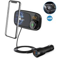 Bluetooth FM Transmitter with Car Mount, QC 3.0 Wireless FM Radio Adapter MP3 Music Player Car Kit with Hands Free Call, Dual USB Bluetooth Cigarette Lighter Car Charger, 1M Cable, Magnetic Holder