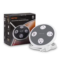 BESTTEN Desktop Power Strip - 2 USB Charging Ports (3.1A Totally) and 4-Foot Heavy Duty Extension Cord, UFO Round Design, Ideal for Home and Office, ETL Certified, Gray