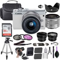 Canon EOS M100 Mirrorless Digital Camera (White) w/EF-M 15-45mm f/3.5-6.3 is STM + Wide-Angle and Telephoto Lenses + Portable Tripod + Memory Card + Deluxe Accessory Bundle