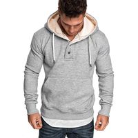 Mens Hoodies Button Collar Lightweight Slim Casual Long Sleeve Solid Hooded Pullover Sweatshirts Outwear Jacket Coats Gray