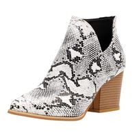 BIKETAFUWY Snakeskin Print Boots Womens Pointed Toe High Chunky Heel Pumps Ankle Boots V Cutout Party Fashion Shoes