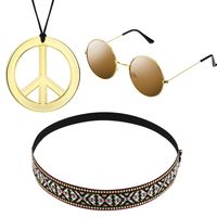 3 Pieces Hippie Costume Set, Include Peace Sign Necklace, Headband, Sunglasses for Theme Parties (Style H)